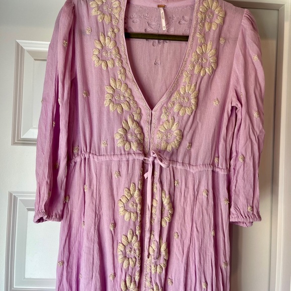Free People Embroidered High Waist Midi Lilac Dress Size XS NWOT - Picture 10 of 11